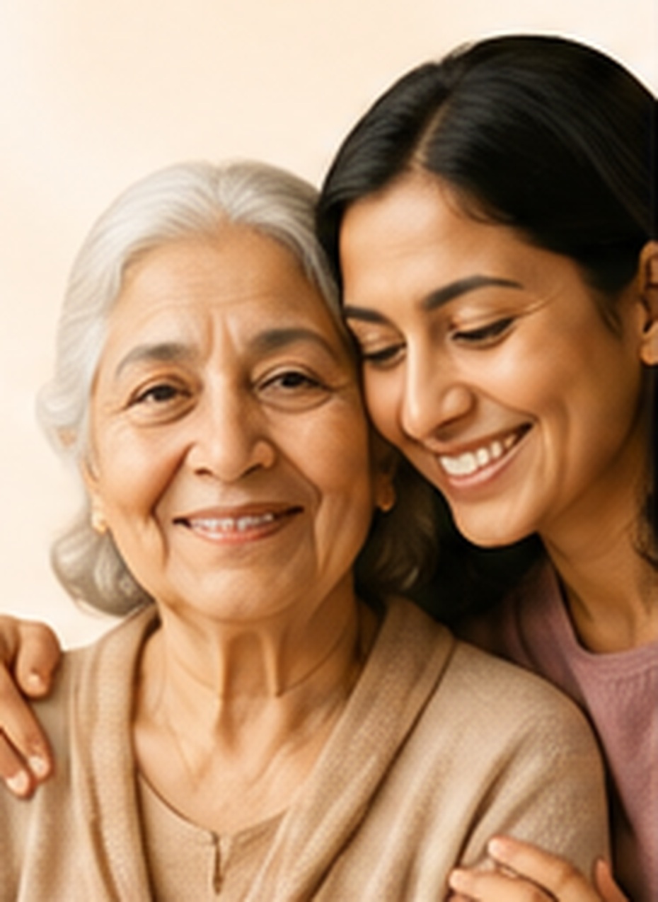 An Indian woman with an older family member
